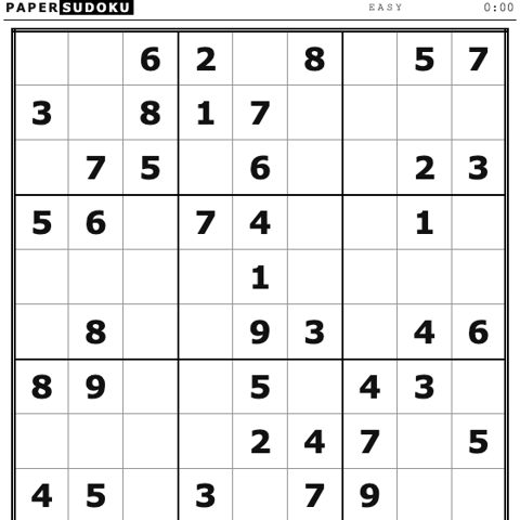 Paper Sudoku puzzle screen